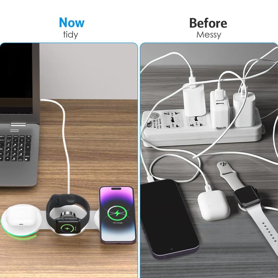  都庁採用 福島県庁採用 Criacr 3 in 1 Magnetic Wireless Charger for Travel， Foldable Wireless Charging Pad Compatible with iPhone 15/14/13/12， Apple Watch， AirPods Pro (Adapt