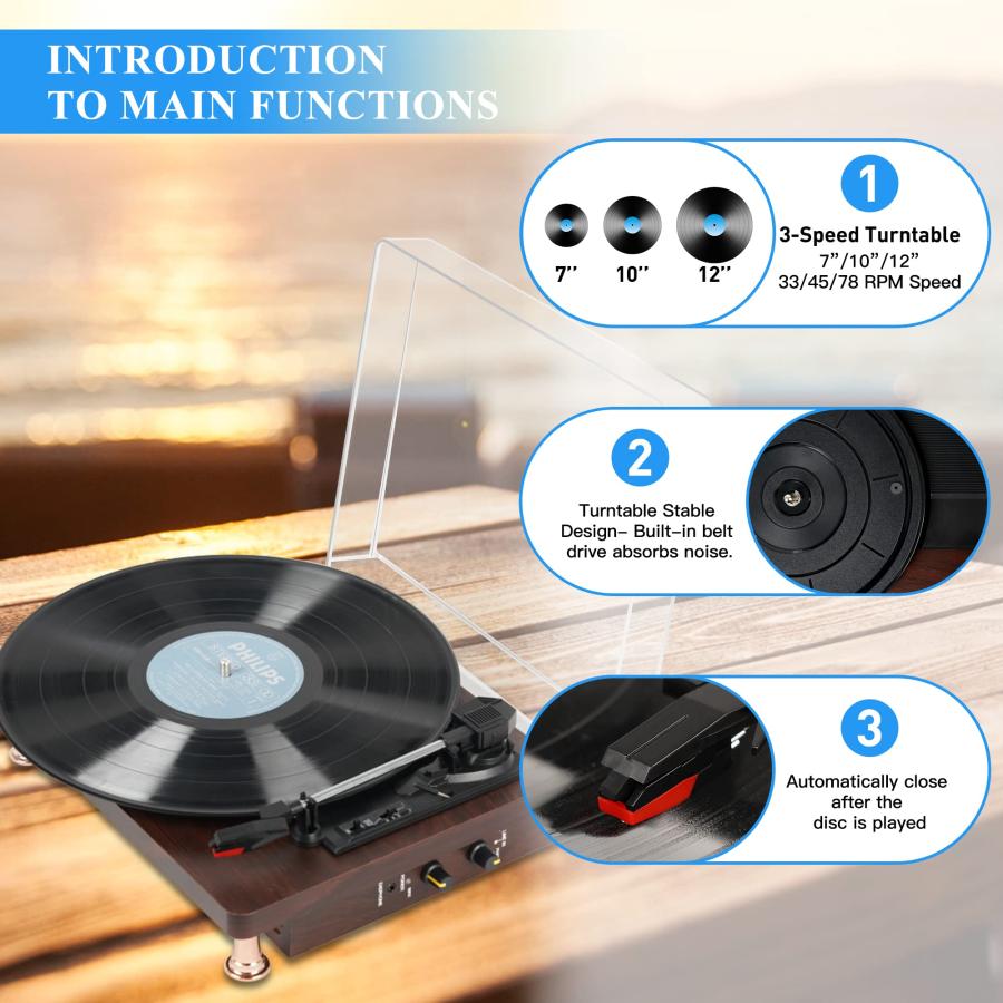 最大の割引 Vintage Bluetooth Record Player，Turntables for Vinyl Records，3-Speed Vinyl Record Player with 2 Built in Stereo Speakers，Turntable Record Player，Hi-Fi