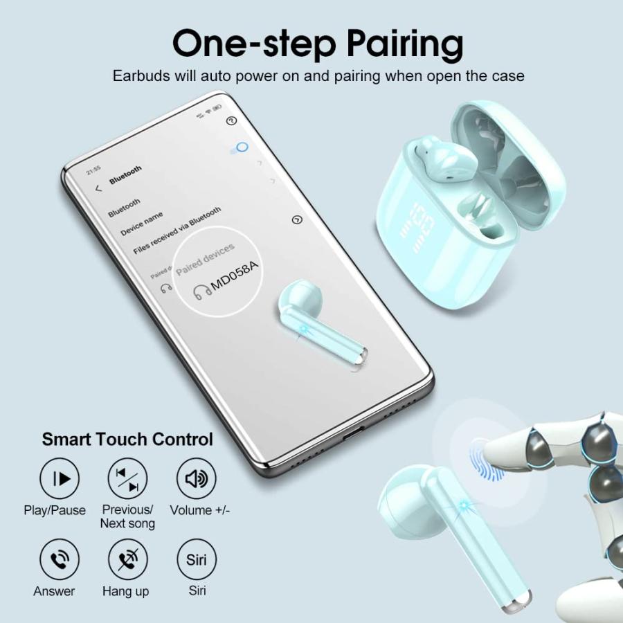 ドイツのショルツ首相 Wireless Earbuds， Mini Bluetooth 5.3 Headphones HiFi Stereo， Wireless Earphones with ENC Noise Cancelling Mic， Touch Control， Type-C Charging， IPX7 Wa