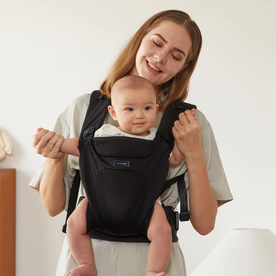 直売値下 Bebamour Baby Carrier All Positions Baby Carrier Adjustable Baby Wrap Carrier with 3 Pieces Teething Pads ＆ Headhood (Black)