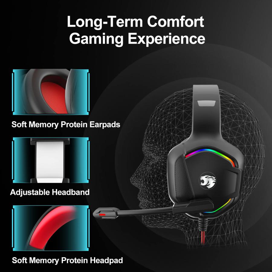 大人気の商品 Gaming Headset with Microphone for Pc， Xbox One Series X/s， Ps4， Ps5， Switch， Stereo Wired Noise Cancelling Over-Ear Headphones with Mic， RGB， for Com