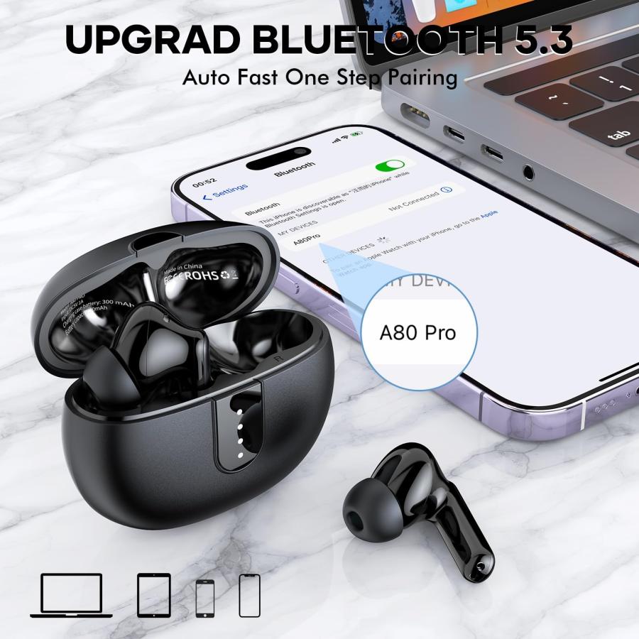 数量値引き Auricularesinalambricos con Bluetooth， auriculares inalambricos con sonido estereo， 30 horas， bater〓a larga para iPhone Android (negro)