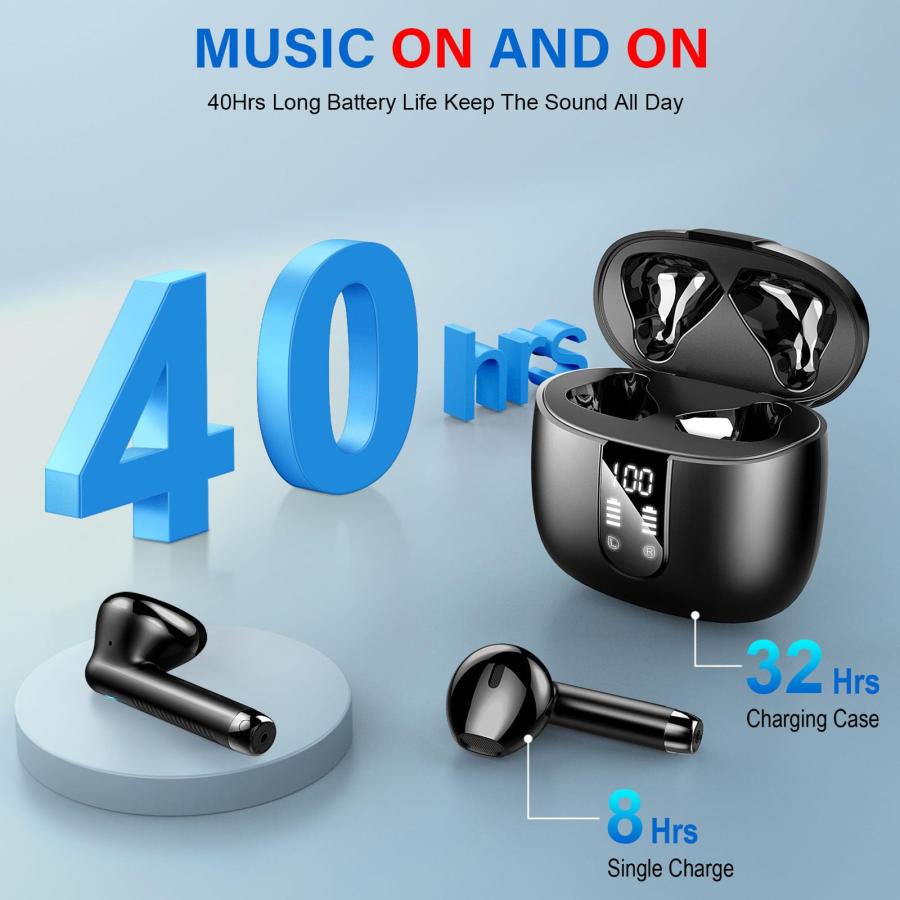 【直営店】 Cuffie Bluetooth， Auricolari Bluetooth 5.3 Wireless Stereo HiFi con ENC Mic， Cuffie Senza Fili Bluetooth Sport in Ear con Custodia da Ricarica， 40 ore