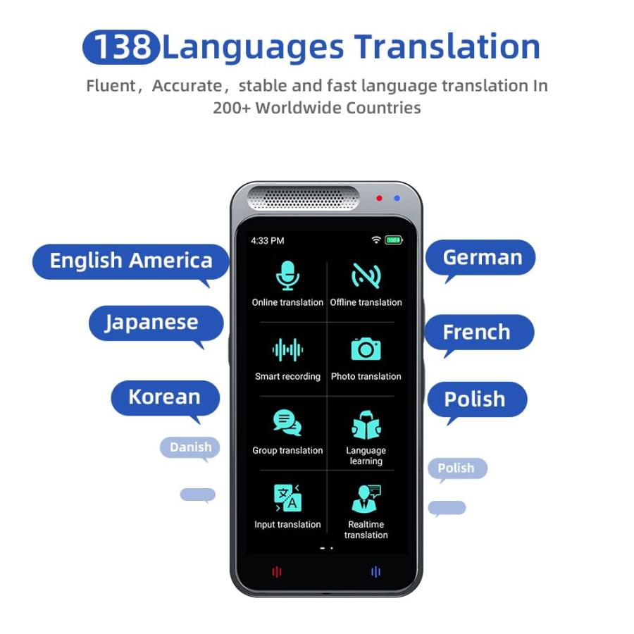 言語翻訳デバイス インスタント翻訳デバイス ポータブル翻訳機 138言語 スマート音声写真翻訳 リアルタイム オフラインオンライン翻訳 旅行 ビジネス 学習用 また