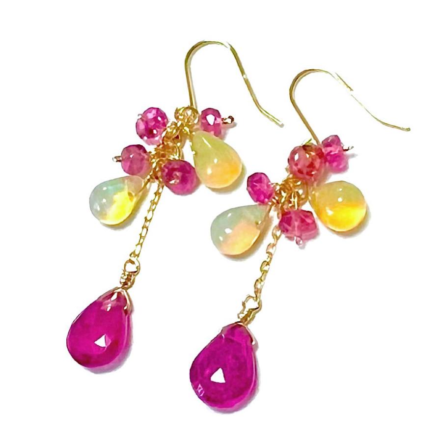 Rtav】特価 K18 AAA ガーネット ＆ オパール フックピアス Rtav】特価