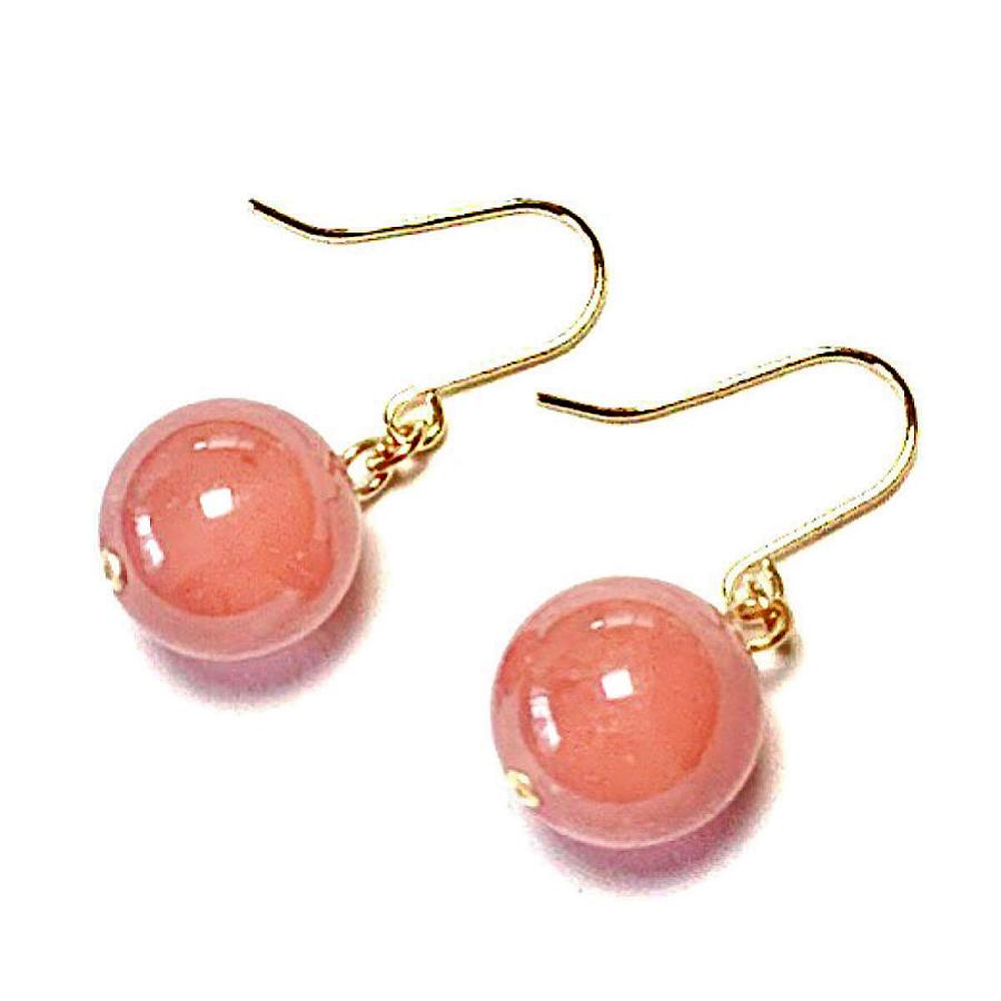Rvaru】K18ピアス ペルー産 インカローズ 7.5〜8mm フックピアス 