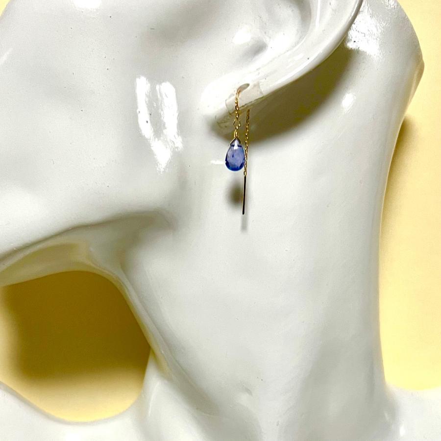 Rvaru】K18ピアス タンザナイト ドロップ アメリカンピアス K18YG 18金