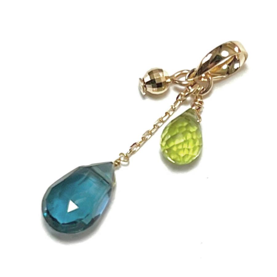 Rvaru】K18トップ ロンドンブルートパーズ ドロップ ペリドット