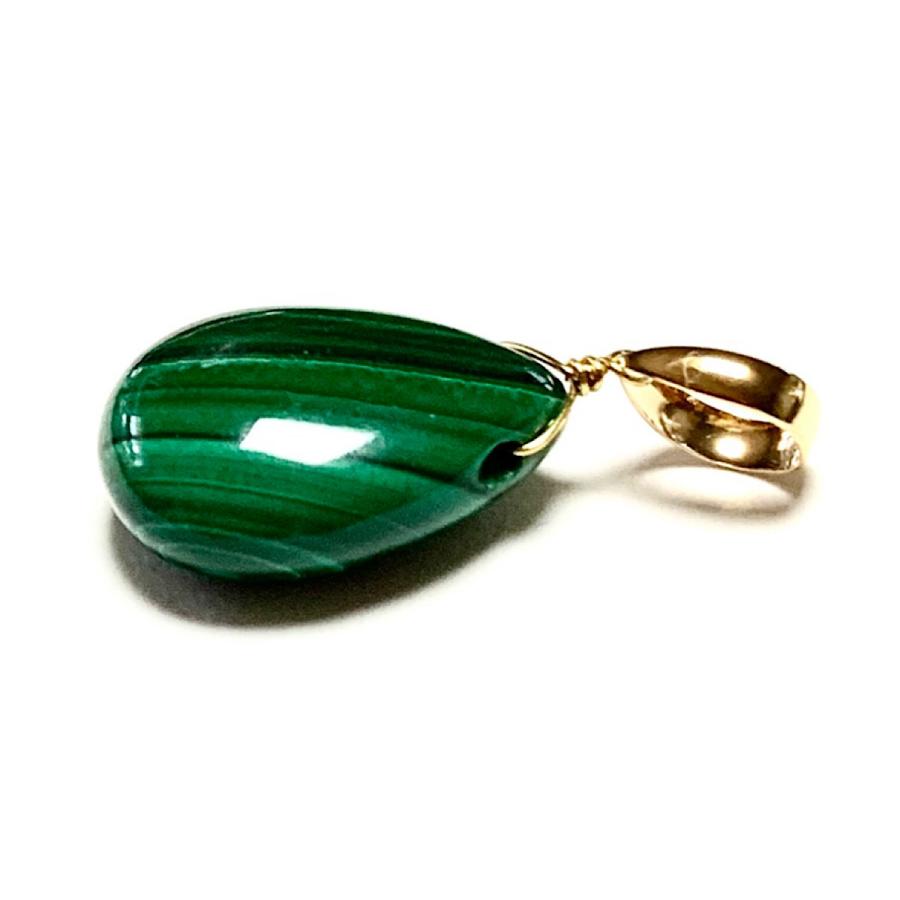 Rvaru】K18トップ マラカイト (M) 14×10mm ドロップ ペンダントトップ