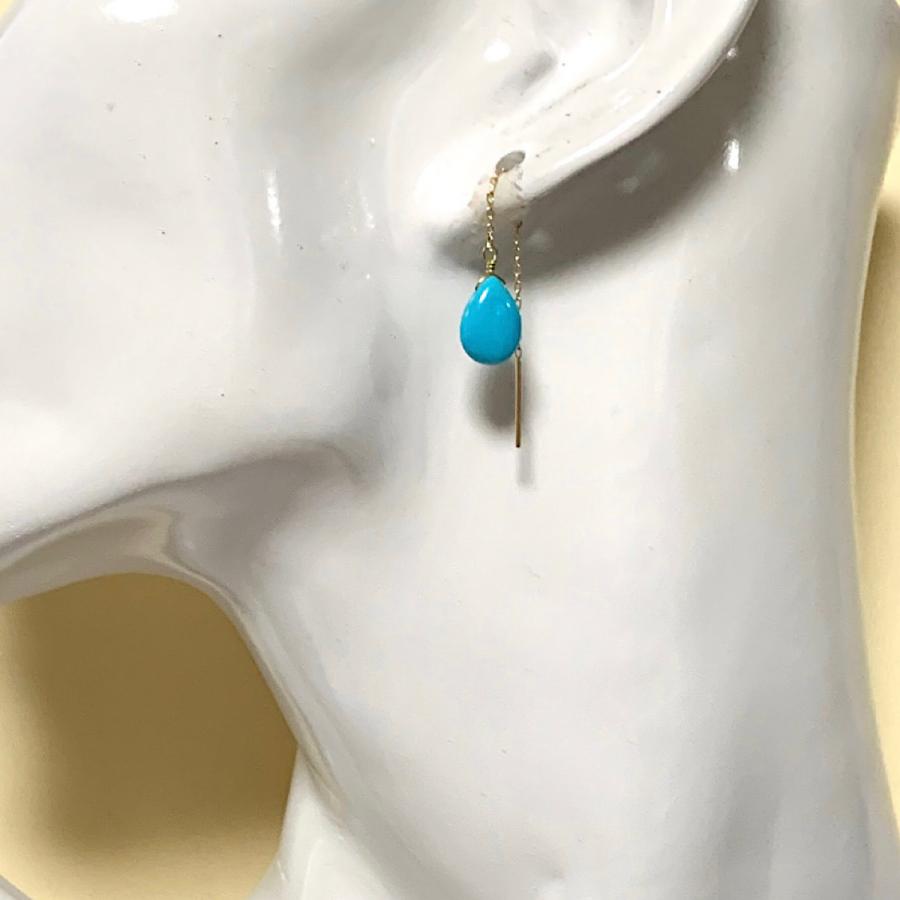 新品　K18.  アリゾナ産   ターコイズ　アメリカンピアス  18金 Rvaru】K18ピアス アリゾナ産 ターコイズ ドロップ アメリカン