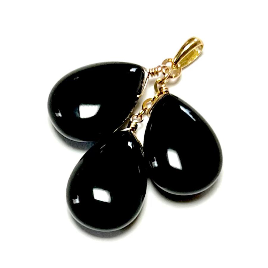 K18イエローゴールド クローバー ブラック オニキスネックレス Rvaru】K18トップ ブラックオニキス ドロップ クローバータイプ