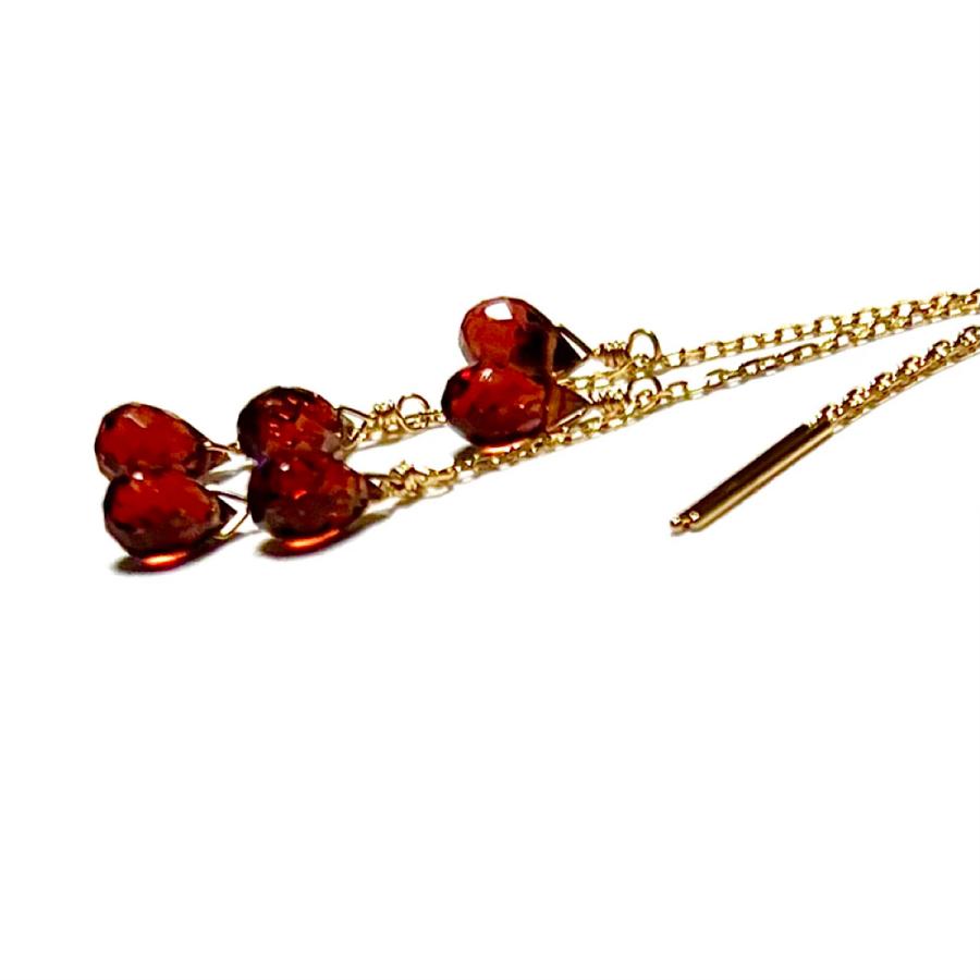 Rvaru】K18ピアス モザンビーク ガーネット ドロップ リリーベルタイプ