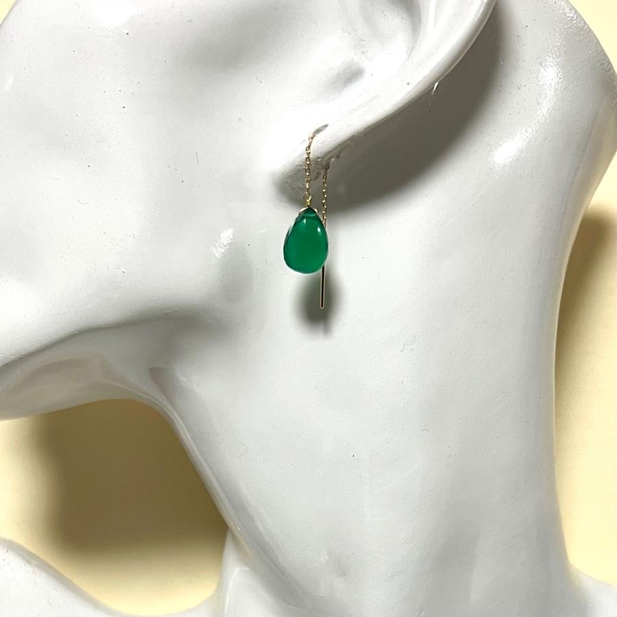 K18 18金グリーンオニキスOnyxアメリカンピアス