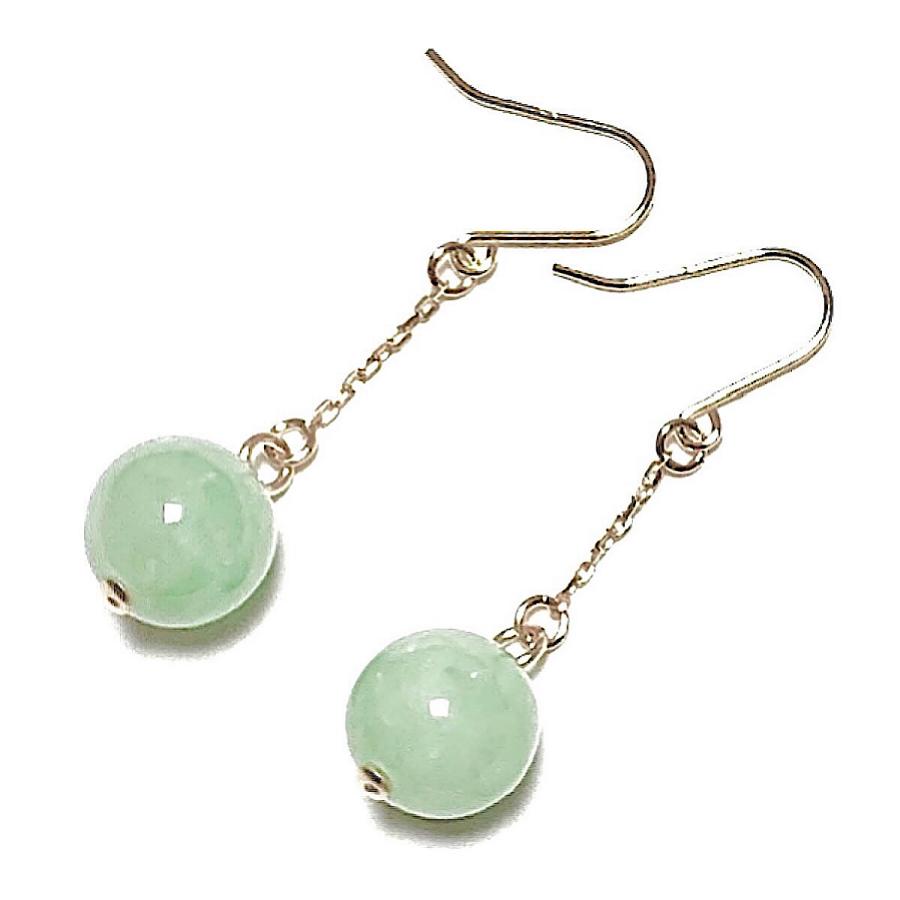Rvaru】 K18 翡翠 ピアス イヤリング ミャンマー産 本翡翠 8mm 