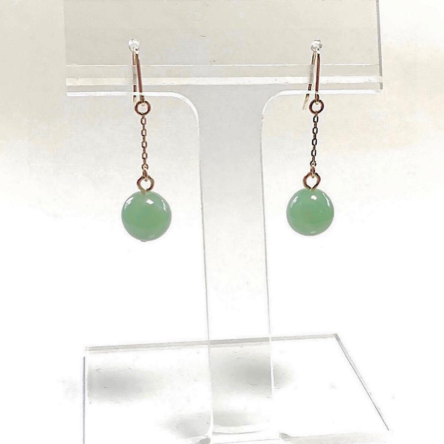 魅力的な K18 AAA ミャンマー産 本翡翠 ひすい 8mm フックピアス