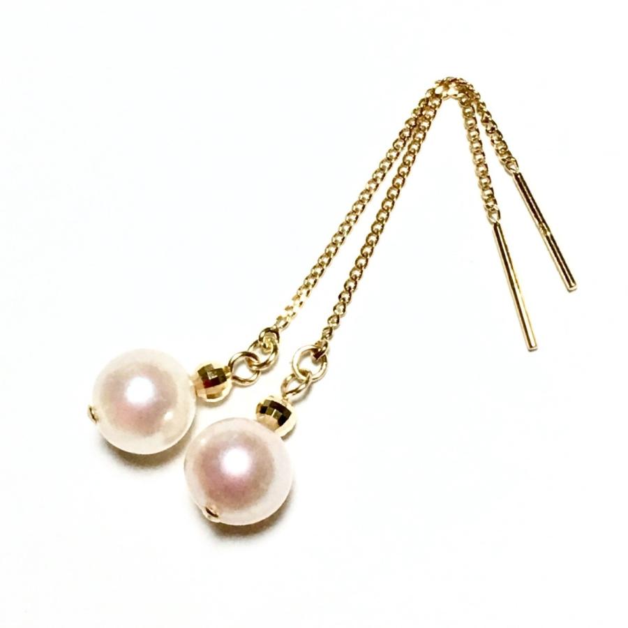 Rvaru】K18ピアス アコヤ本真珠 7〜7.5mm ミラーボール アメリカン