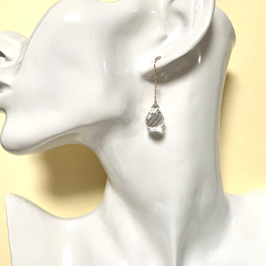 【Rvaru】K18ピアス 本水晶 ドロップ ブリオレットカット チェーンフックピアス K18YG 18金イエローゴールド アメリカン 誕生石 天然石 イヤリング チャーム_3