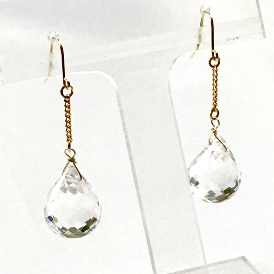 【Rvaru】K18ピアス 本水晶 ドロップ ブリオレットカット チェーンフックピアス K18YG 18金イエローゴールド アメリカン 誕生石 天然石 イヤリング チャーム_4