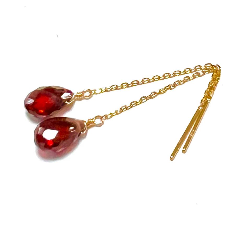 Rvaru】K18ピアス モザンビーク ガーネット ドロップカット