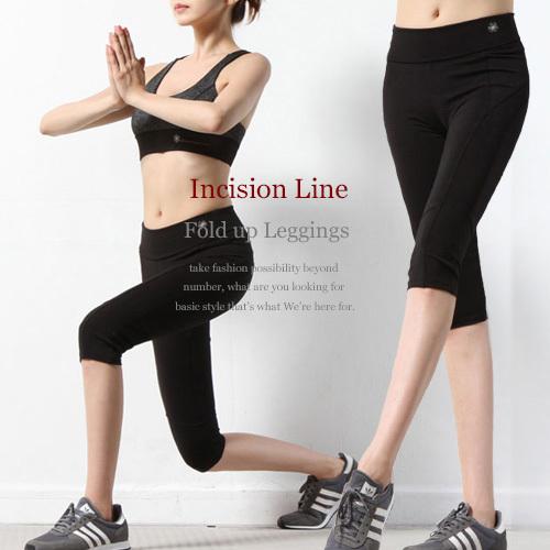 全ての ヨガウェア ヨガパンツ レディース メール便送料無料 フォールドアップレギンス C3237 七分丈 黒ブラック フィットネス ピラティス ホットヨガ