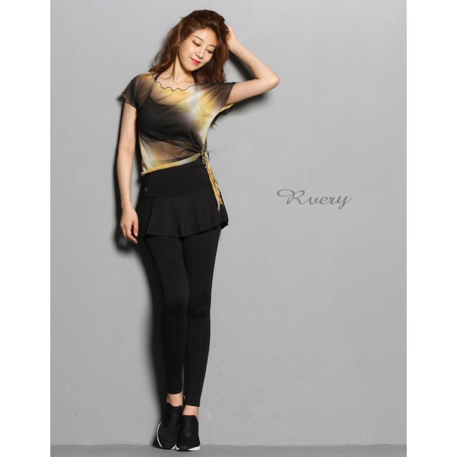 ヨガウェア レディース バレエトップス【レイヤード メッシュTシャツ】M0639 フィットネス ピラティス ホットヨガ 半袖 おしゃれ ブランド シースルー |  | 01