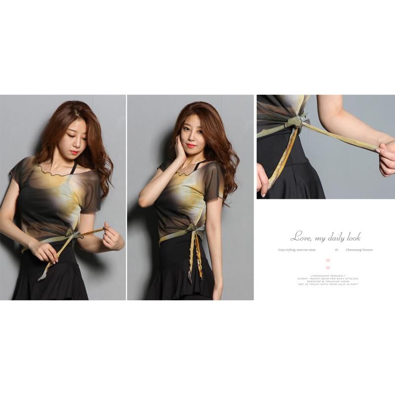 ヨガウェア レディース バレエトップス【レイヤード メッシュTシャツ】M0639 フィットネス ピラティス ホットヨガ 半袖 おしゃれ ブランド シースルー |  | 02
