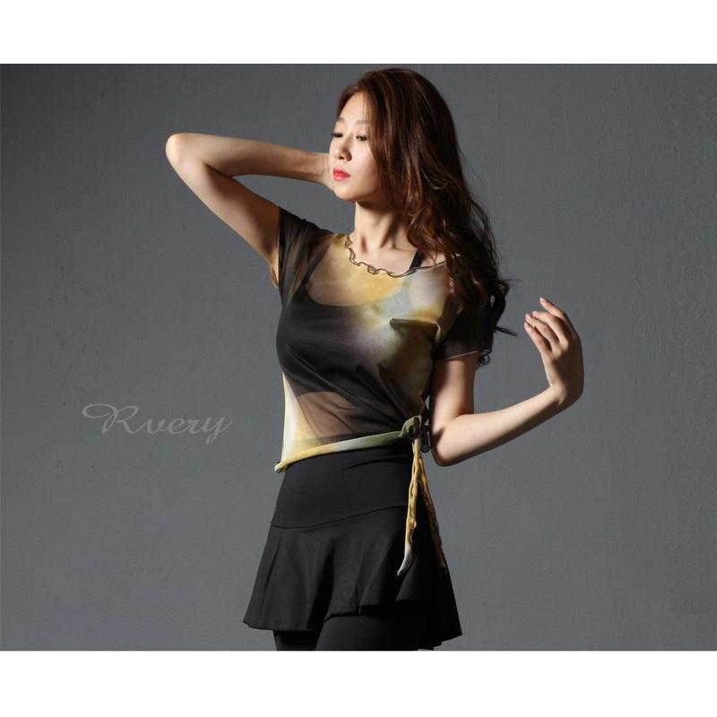 ヨガウェア レディース バレエトップス【レイヤード メッシュTシャツ】M0639 フィットネス ピラティス ホットヨガ 半袖 おしゃれ ブランド シースルー |  | 03
