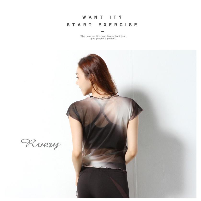 ヨガウェア レディース バレエトップス【レイヤード メッシュTシャツ】M0639 フィットネス ピラティス ホットヨガ 半袖 おしゃれ ブランド シースルー |  | 09