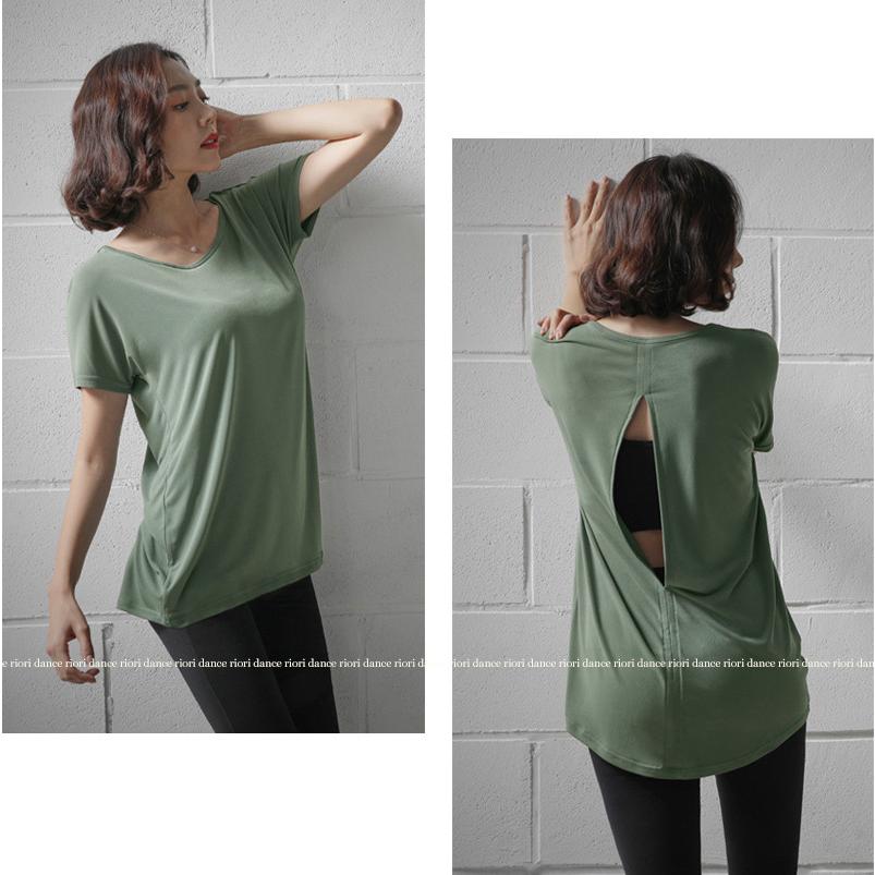 ヨガ ヨガウェア トップス ロング丈 レディース【バックオープンベーシックTシャツ】E2368 体型カバー フィットネスウェア スポーツウェア ホットヨガ |  | 09