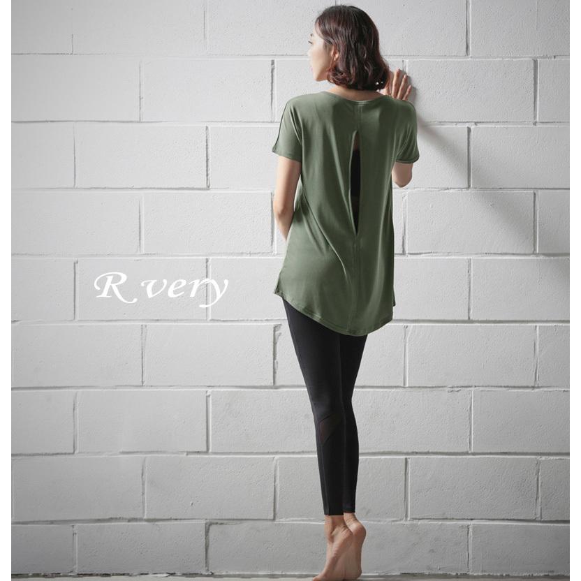 ヨガ ヨガウェア トップス ロング丈 レディース【バックオープンベーシックTシャツ】E2368 体型カバー フィットネスウェア スポーツウェア ホットヨガ |  | 12