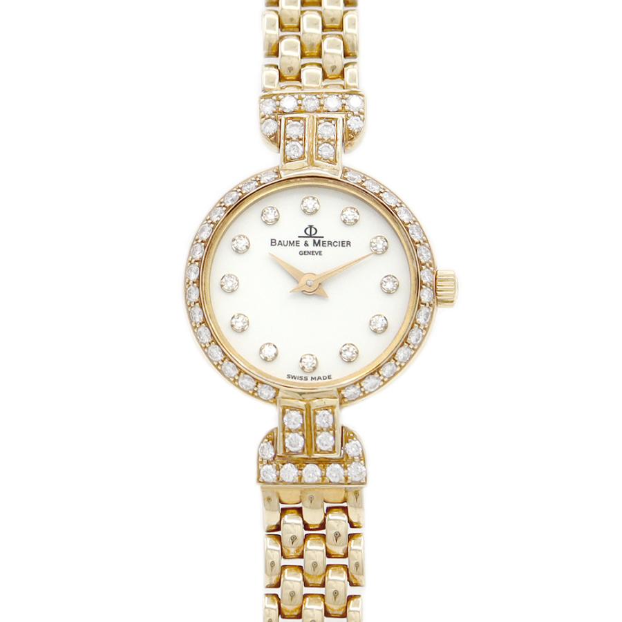 電池交換済 BAUME＆MERCIER ボーム&メルシェ MV045011 純正ダイヤモンド 12Pダイヤ ダイヤベゼル ラグダイヤ 白 ホワイト K18YG イエローゴールド 金無垢 レディース クォーツ 【6ヶ月保証】【腕時計】【中古】 BAUME&MERCIER（ボーム&メルシエ） 電池交換済 ボーム&メルシェ