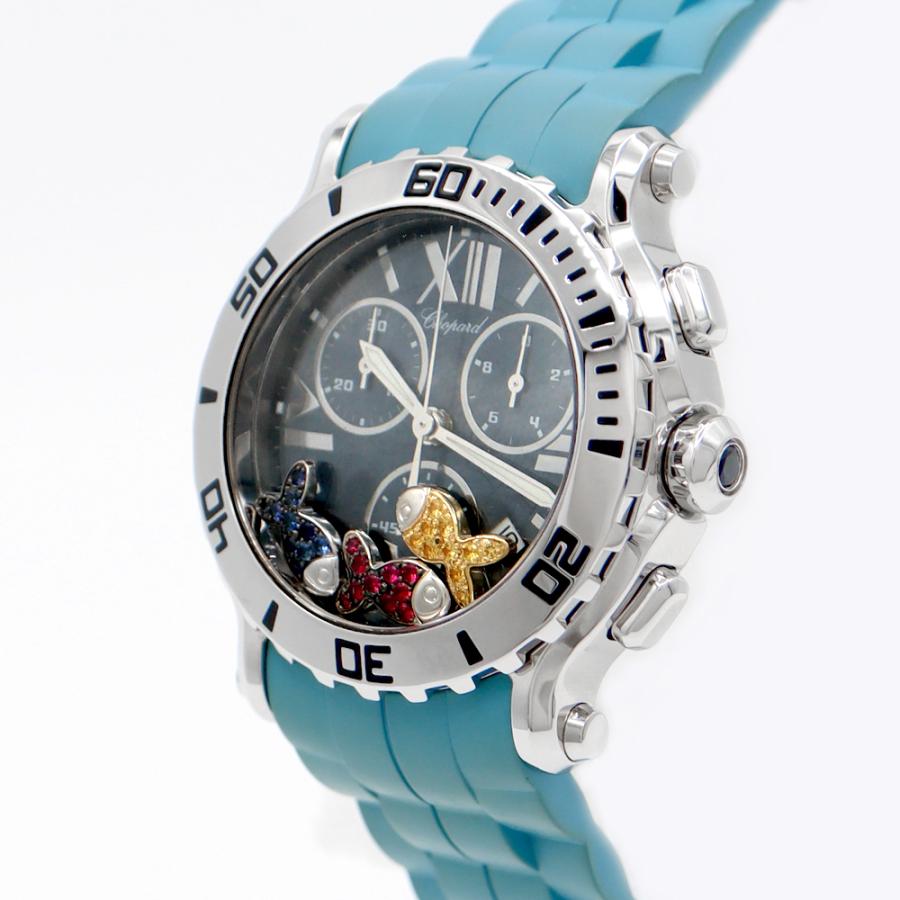 電池交換済 Chopard ショパール ハッピースポーツ フィッシュ クロノグラフ デイト 青 ブルー ムービングストーン ルビー イエロー サファイア SS ステンレス 純正ベルト 純正尾錠 メンズ クォーツ【6ヶ月保証】【腕時計】【中古】 Chopard（ショパール） 電池交換済 ハッピースポーツ フィッシュ