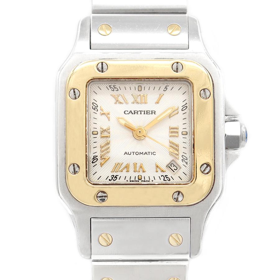Cartier カルティエ サントス ガルベ SM W20045C4 20周年記念モデル デイト シルバー ギョーシェ K18YG イエローゴールド SS ステンレス レディース 自動巻き【6ヶ月保証】【腕時計】【中古】 Cartier（カルティエ） サントス ガルベ SM W20045C4 20周年記念モデル