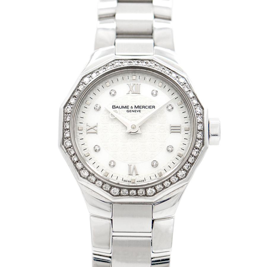 電池交換済 BAUME&MERCIER ボーム&メルシェ リビエラ ダイヤベゼル 65506 ダイヤモンド 8Pダイヤ 50m防水 白 ホワイトシェル SS ステンレス レディース クォーツ リヴィエラ【6ヶ月保証】【腕時計】【中古】 BAUME&MERCIER（ボーム&メルシエ） 電池交換済 ボーム&メルシェ