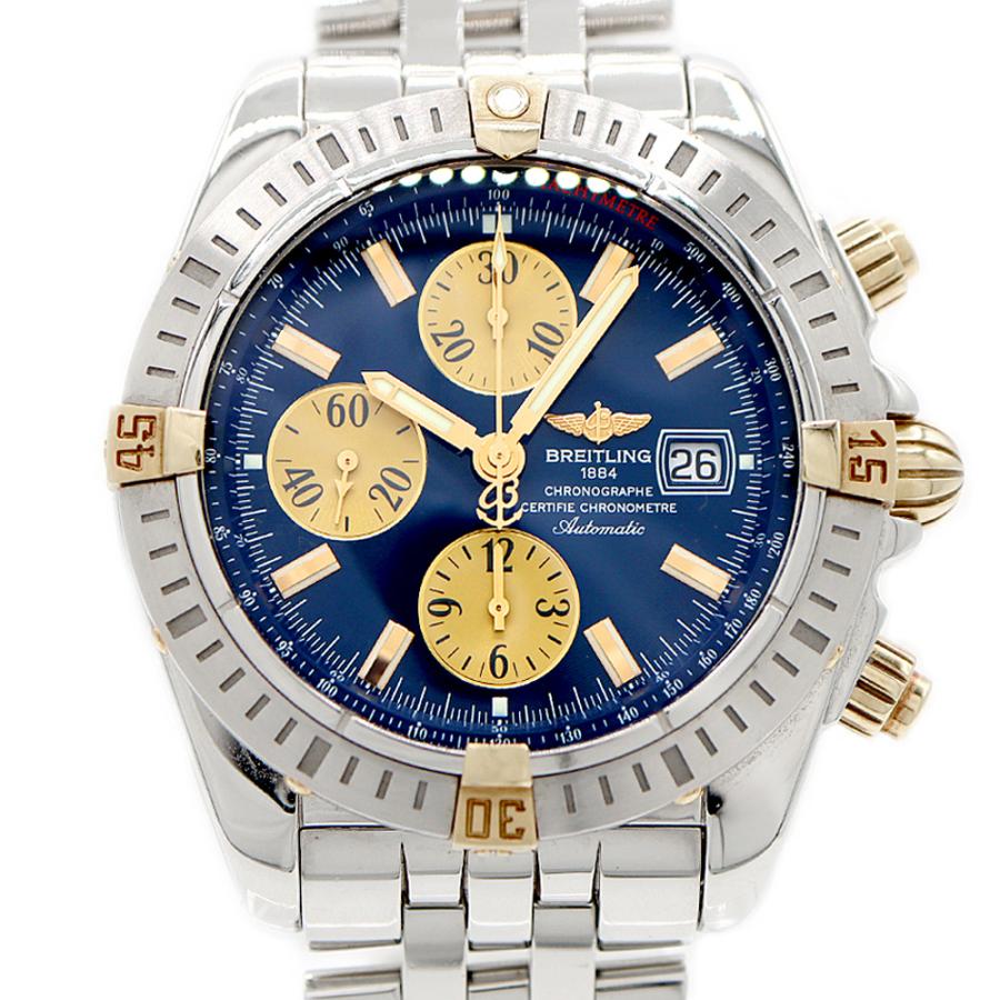 内部点検済 BREITLING ブライトリング クロノマット エボリューション ビコロ クロノグラフ B13356 デイト 300m防水 黒 ブラック YG イエローゴールド SS ステンレス コンビ メンズ 自動巻き【6ヶ月保証】【腕時計】【中古】 ブライトリング（BREITLING） 内部点検済 クロノマット