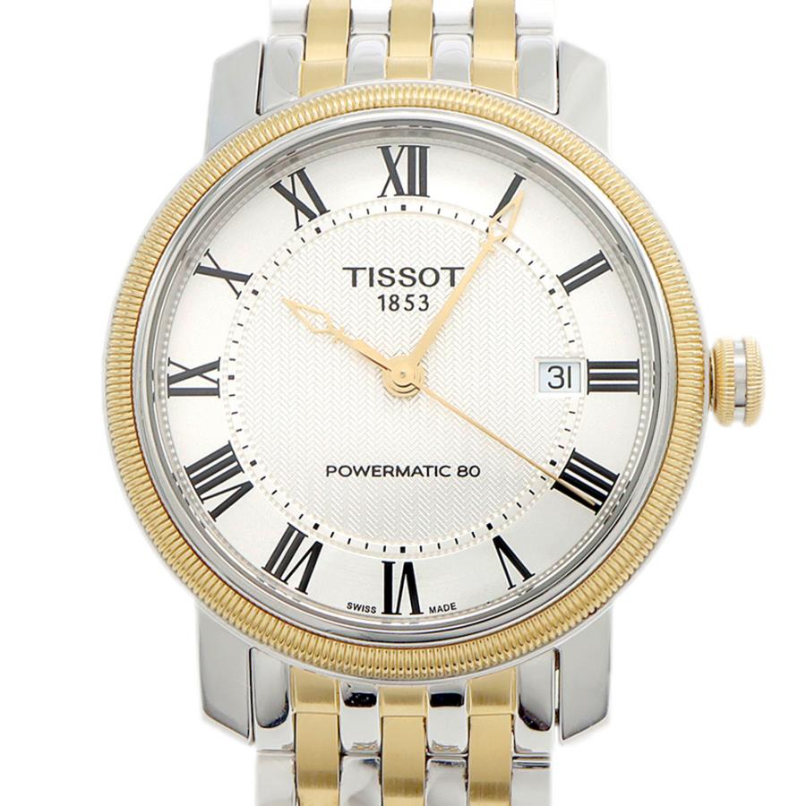 TISSOT ティソ T-Classic ブリッジポート パワーマチック80 T097407A デイト 50m防水 裏スケ シルバー YGP イエローゴールド SS ステンレス コンビ メンズ 自動巻き【6ヶ月保証】【腕時計】【中古】 TISSOT（ティソ） T-Classic ブリッジポート パワーマチック80