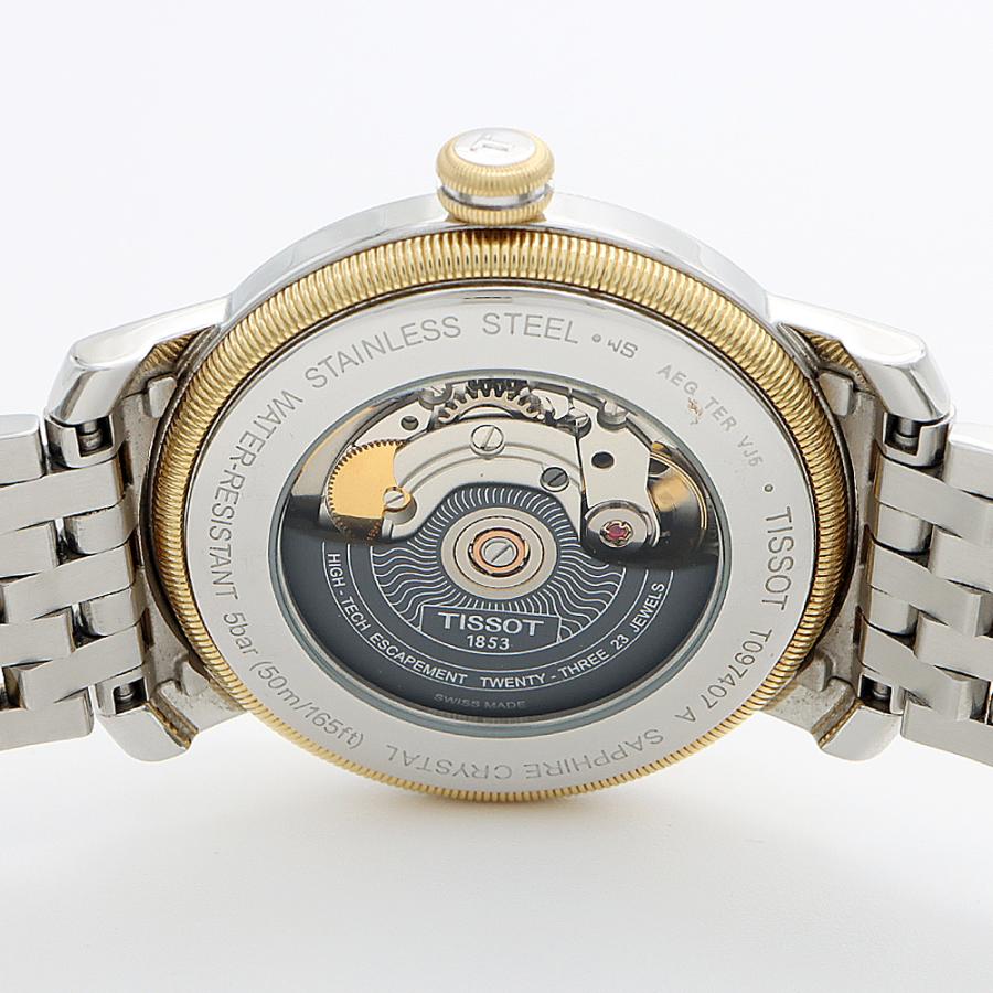 TISSOT ティソ T-Classic ブリッジポート パワーマチック80 T097407A デイト 50m防水 裏スケ シルバー YGP イエローゴールド SS ステンレス コンビ メンズ 自動巻き【6ヶ月保証】【腕時計】【中古】 TISSOT（ティソ） T-Classic ブリッジポート パワーマチック80