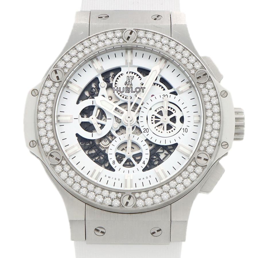 HUBLOT ビッグバン アエロバン クロノグラフ 純正ダイヤベゼル 311.SE.2010.RW.1104.JSM12 ダイヤモンド デイト スケルトン 白 ホワイト SS ステンレス 純正ベルト 純正尾錠 メンズ 自動巻き ビックバン【6ヶ月保証】【腕時計】【中古】 HUBLOT（ウブロ） ビッグバン アエロバン クロノグラフ 純正ダイヤ