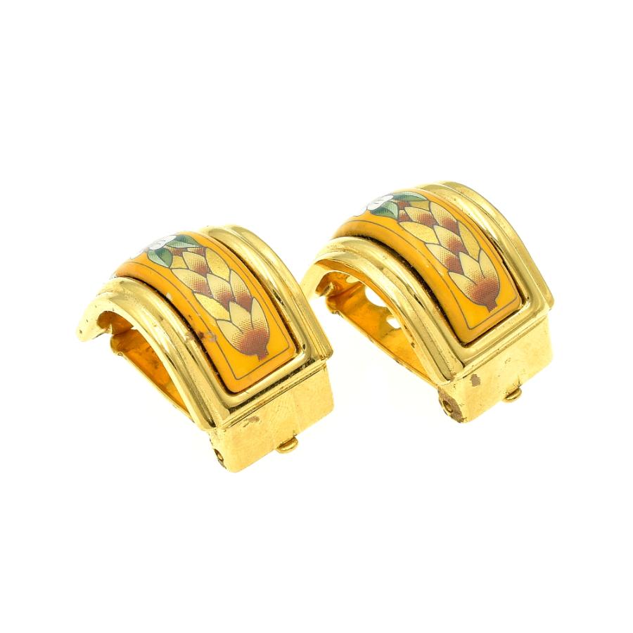 A02003】HERMES エルメス エマイユ 七宝焼 クリップ式 イヤリング