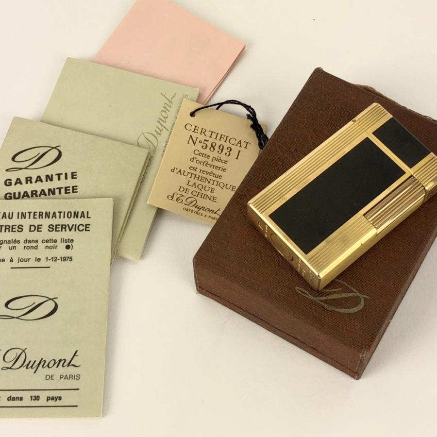 S.T.Dupont デュポン 都彭刻印 ローラーガスライター ゴールド×黒 A45
