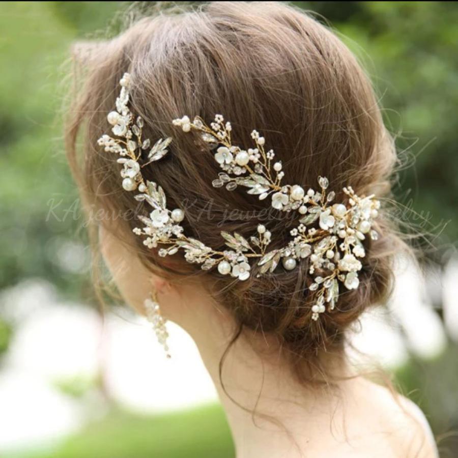 結婚式 ヘッドドレス ゴールド ウェディング ヘアアクセサリー ウエディング 髪飾り ヘッドアクセサリー ブライダル 大きめ ボンネ ティアラ :H-160-G:Rapis you 通販 5点セット パール ヘアアクセサリー ウェディング ゴールド 結婚式 髪飾り