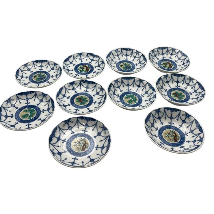 九谷焼 九谷白雅 吉田屋風 絵変わり 銘々皿 深皿 10枚セット 中古 D4