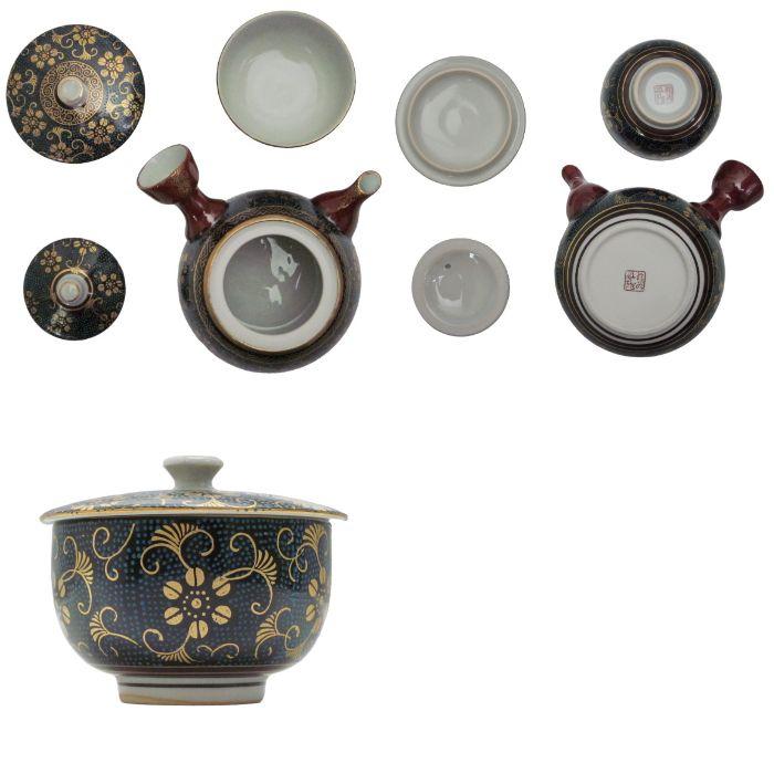 【未使用】九谷焼　青粒鉄仙　茶器セット 瀬戸物 陶磁器 九谷焼 未使用品 蓋付茶器 青粒鉄仙 中古 送料無料 1 : 京都