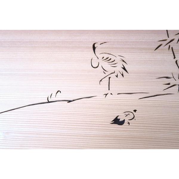 木製欄間 鶴と松の透かし彫り 建具 ☆銘入り 欄間 2枚組 約176.5cm 松