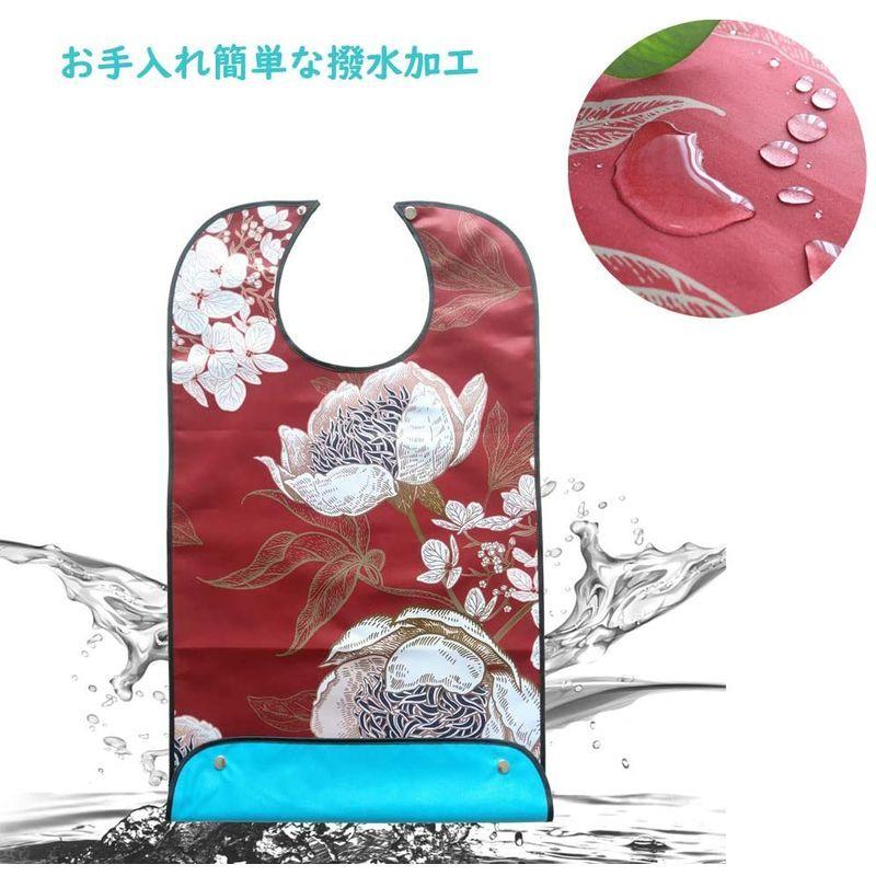 Orirya 介護用 よだれかけ 食事エプロン お大人 おしゃれ花柄 ポケット付き 高齢者 外食用食べこぼし防止 撥水加工 汚れにくい 洗いやすい 多 55peraokhj Xone Gg