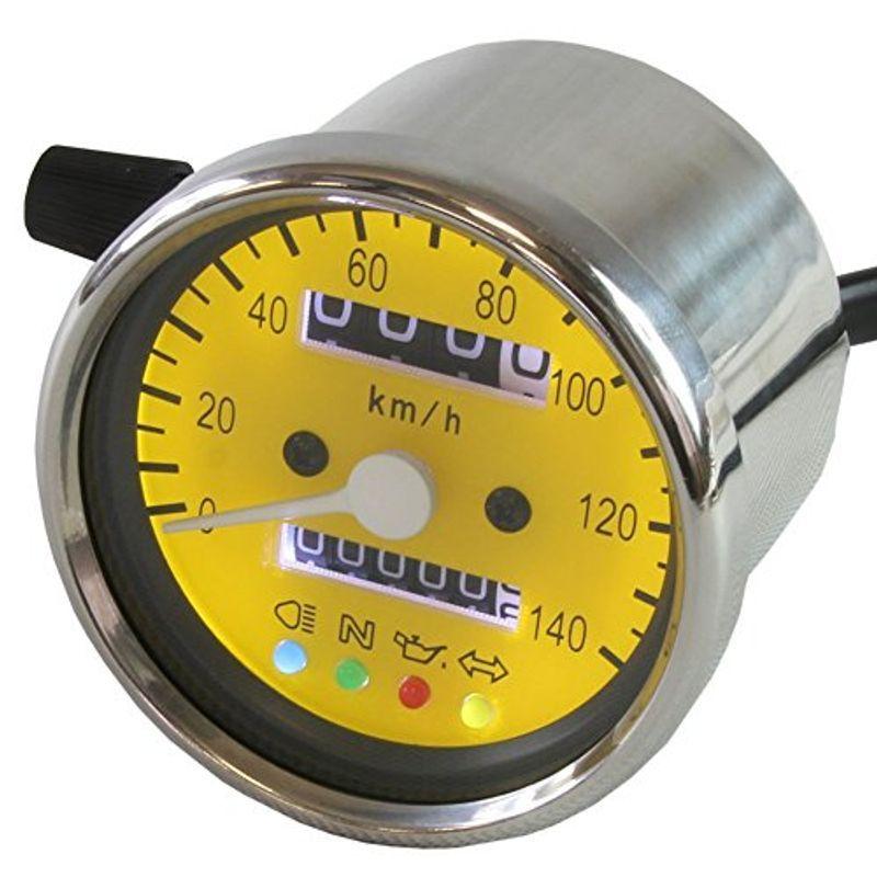 汎用 バイク用 140km H 機械式 Led スピードメーター 60mm イエロー 黄色 スピードメーター 速度計