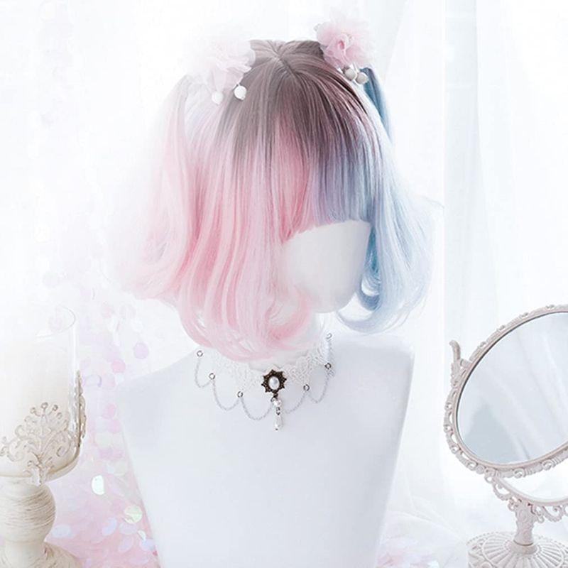 ウィッグ ロリータ 原宿風 Gal系 コスプウィッグ ゴスロリ 耐熱 左右色違い ピンク 水色 メッシュ ボブ 森ガール ゆめかわいい 良品yahoo ショップ 通販 Yahoo ショッピング