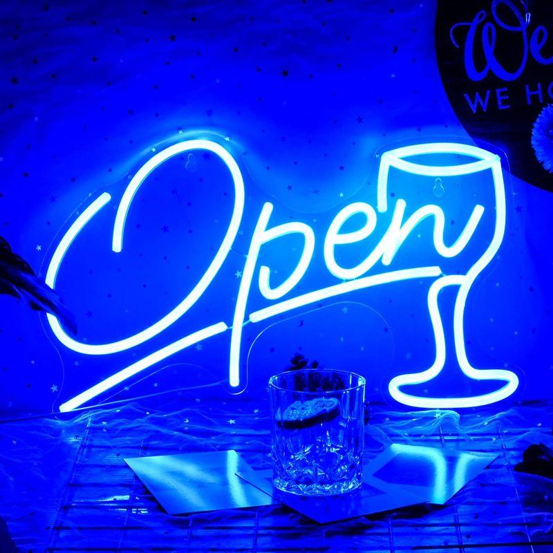 OPEN看板 LED 青オープンビールネオンサイン、部屋の装飾、レストラン