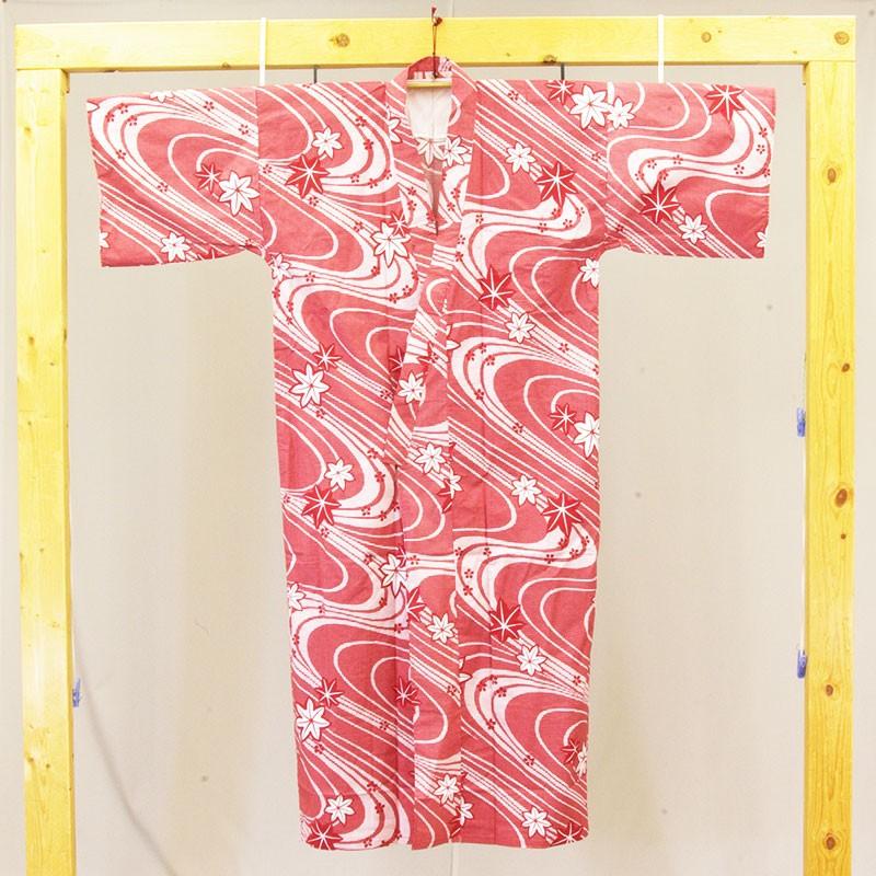 旅館浴衣　在庫品　日本製　清流もみじ柄　赤 |  | 02