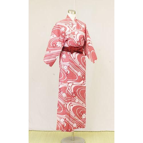 旅館浴衣　在庫品　日本製　清流もみじ柄　赤 |  | 03